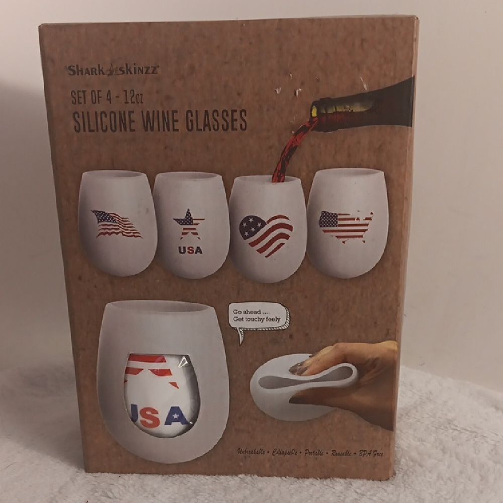 Silicone Patriotic Wine Glasses Set Of 4 White
